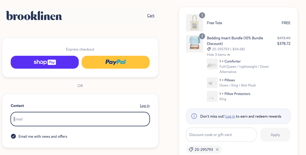 Brooklinen using Shop Pay store